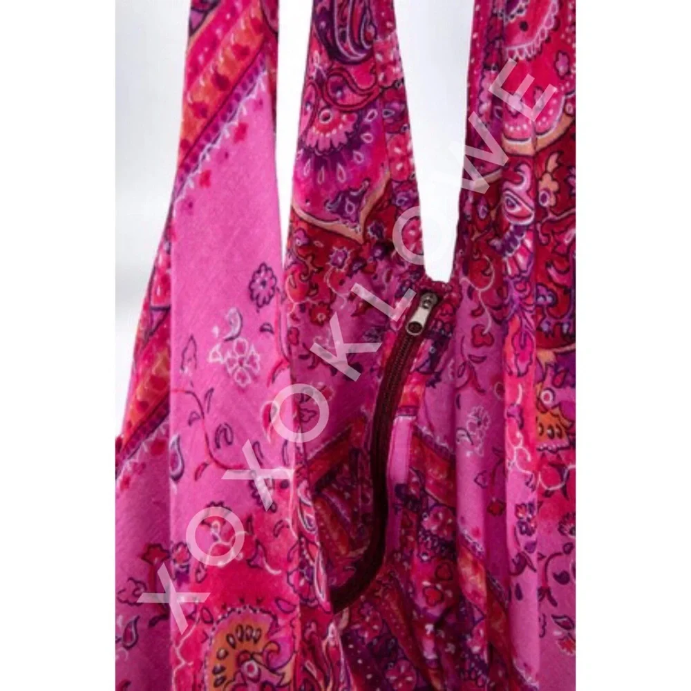 Hot Pink Boho Print Hobo Bag Beach Cruise Weekend